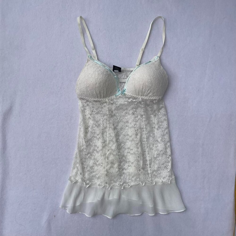Apt 9 Babydoll White Lace Blue Trim Chemise Lingerie Top Size M Wedding Slip